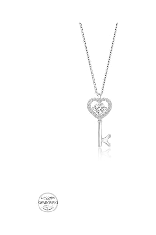 Swarovski Zirconia Kadın Kalp Anahtarı Gümüş Kolye