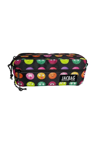 Jacbag Çift Fermuarlı Emoji Kız Çocuk Kalem Kutusu Çok Renkli