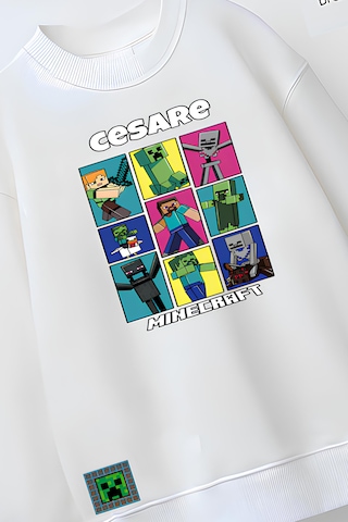 Belyakidswear Tam Kalıp Oversize Erkek Çocuk Pamuğa Pamuk 3 İplik Kumaş Min2 Tasarım Sweatshirt Beyaz