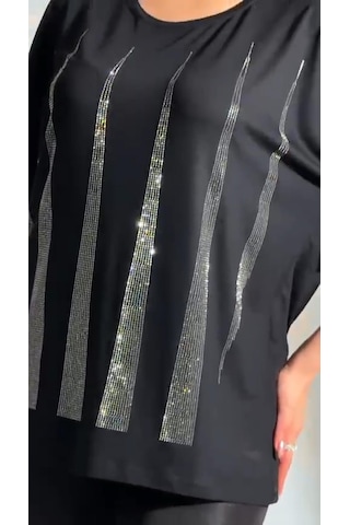 Elaxi :oversize Piramit Taş Detaylı Bluz Siyah