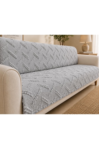 Sycamore Home Koltuk Örtüsü 175x215 Cm Çekyat Örtüsü, Kaymaz, Yıkanabilir, Lüks Kumaş Şönil Jakarlı Açık Gri