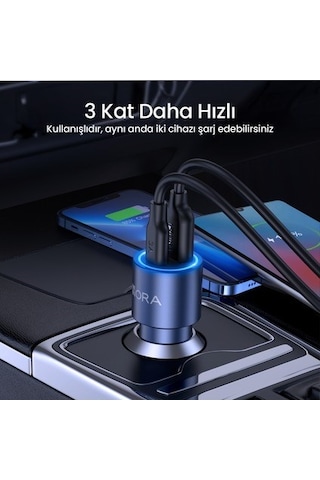 Gar241 Pd+qc Metal Araç Şarj Cihazı 20w+18w - 1m Type-c To Type-c Kablosu - Gri