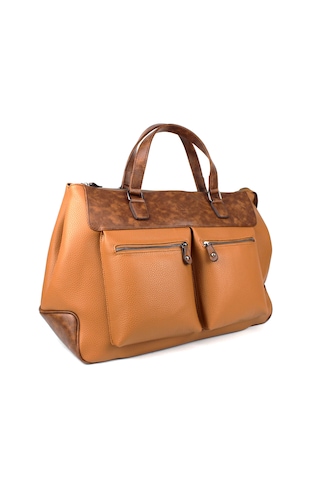 Seyahat Çantası Spor Çanta Unisex Taba Suni Deri El Valizi Taba