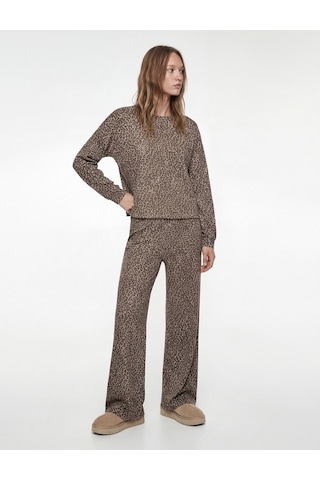 Koton Leopar Desenli Rahat Kesim Viskon Karışımlı Geniş Paça Pijama Altı Kahverengi Desenli 6wlk40013mk Kahverengi Desenli
