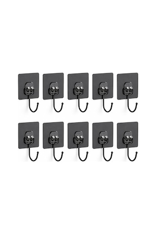 Orret Home 10 Adet Güçlü Yapışkanlı Askı, Delmeden Montaj Siyah Duvar Askılığı, Banyo Mutfak Havlu Anahtar Çanta Askısı, 6,5 X 6,5 Cm Yapışkanlı Kanca Seti 12 Izgara