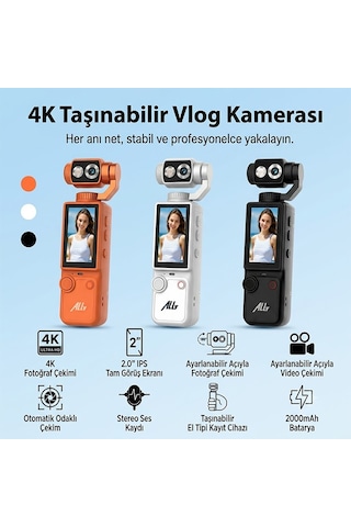 Ally Q8 Pocketpro 4k Dijital Vlog Kamerası Siyah