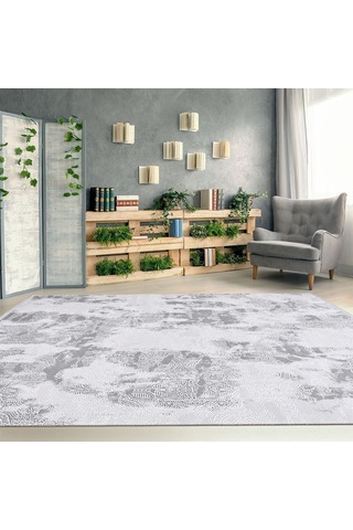 Çam Halı Crea Plus Galaxy Blossom 13621 Krem Gri Eskitme Desenli Makine Halısı