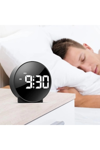 Monozone Dekoratif Yuvarlak Siyah Dijital Led Masa Saati Usb