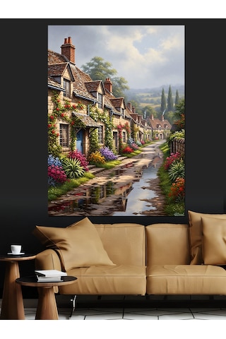 Ahşap Tablo Köy Sokağı Ve Evler Yiyecek Ve İçecek Tabloları
