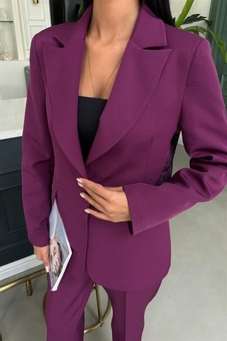 Sırt Dantel Detay Premium Takım Elbise 10031 Mürdüm