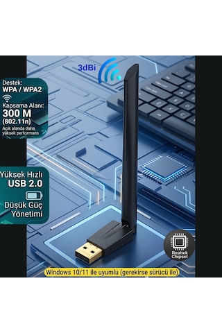 Wifi Adaptör 150 Mbps Antenli 802.11n Versatile Usb Kablosuz Alıcı Windows 10/11 Uyumlu