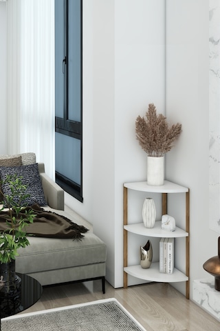 Modern İskandinav 3 Katlı Ahşap Çiçeklik & Dekoratif Köşe Rafı