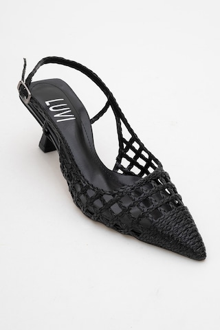 Luvishoes Luvi Shoes Heaven Siyah Örme Arkası Açık Kadın Kısa Topuklu Ayakkabı Siyah