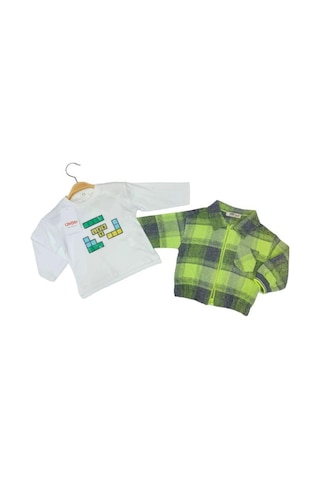 Erkek Bebek Yeşil Kareli Ceket Ve Lego Baskılı Uzun Kollu 2 Li Takım-13492 Yeşil