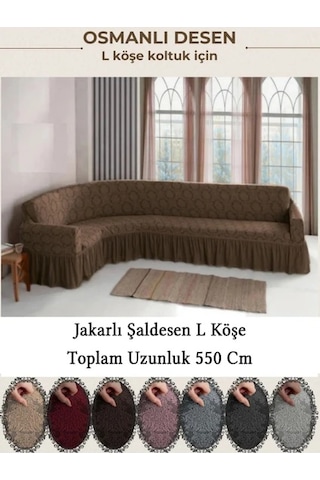 Upmall Jakarli Şal Desen 7 Kişilik L Köşe Koltuk Örtüsü, Esnek Koltuk Kılıfı, Osmanlı Desen 550cm Kahve kahve