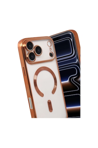 Apple Uyumlu iPhone 17 Pro Max İçin Magsafe İle Kılıf Kamera Lensli Korumalı Şeffaf Silikon Kapak Turuncu