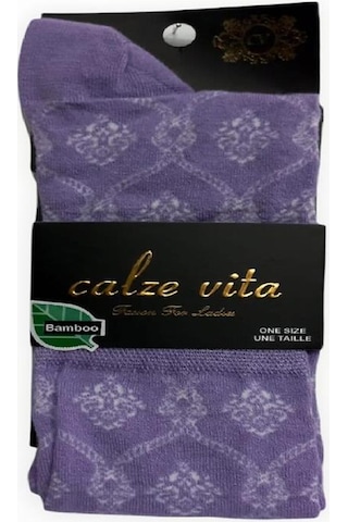 CALZE VİTA DESENLİ BAMBU DİZALTI ÇORAP - DİKİŞSİZ-Lila