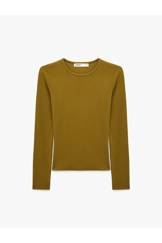 Koton Modal Kumaş Slim Fit Bisiklet Yaka Uzun Kollu Tişört Yeşil 7wak50046ek