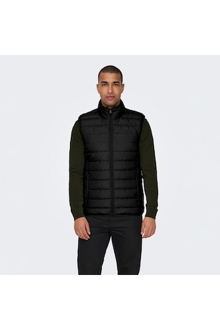 Only & Sons Only&sons Brody Quilt Erkek Siyah Dik Yaka Yelek Siyah