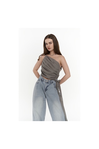 Calista Bağlamalı Gri Crop Gri
