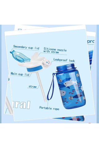 Hangfox 600ml Mavi Çocuk Pipetli Su Bardağı - Bpa-sız, Güven Kilitli, Spor Ve Seyahat İçin Hafif Taşınabilir Mavi