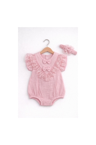 Kardeşler Bebe Müslin Body & Zıbın Fiyonk Detay Pembe