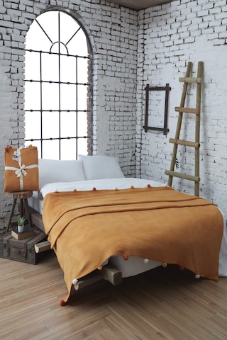 Dolce Bonita Home Çift Kişilik Ponponlu Pike Battaniye 200x220 Ha Hardal