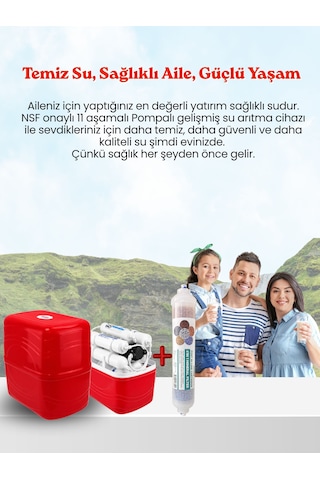 Nsf Teknolojili 11 Aşamalı Pompalı Profesyonel Su Arıtma Cihazı- Kırmızı Nsf Teknolojili 11 Aşamalı Pompalı Profesyonel Su Arıtma Cihazı - Kırmızı