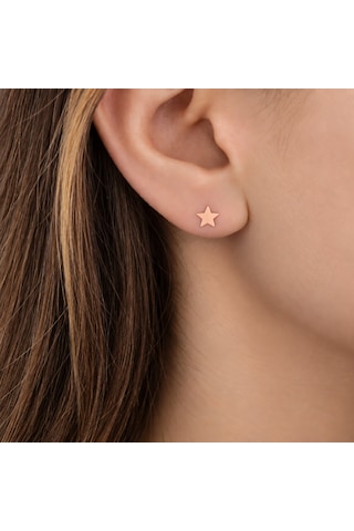 925 Ayar Gümüş Rose Gold Minimal Yıldız Tasarımlı Kadın Küpe Gümüş - Pembe