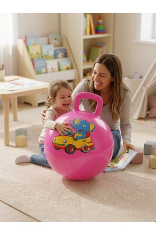 Nk Spor 55 Cm Pembe Zıp Zıp Pilates Topu - Tutma Saplı Zıplama Topu - Çocuk Ve Yetişkin Için Kondisyon Topu-kulplu Egzersiz Ve Oyun Topu Anti-burst