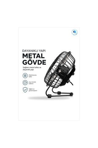Masaüstü Mini Fan Usb Şarjlı Metal Gövde 14.5x7.5x15 Cm Sessiz Ta