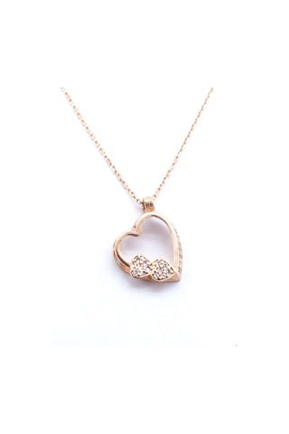 Ferizz Zirkon Taşlı Rose Kalp Şeklinde Gümüş Kolye Gk-315