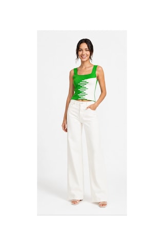 Onno Style Women Kare Yaka Kolsuz Askılı Kadın Bluz Yeşil Beyaz