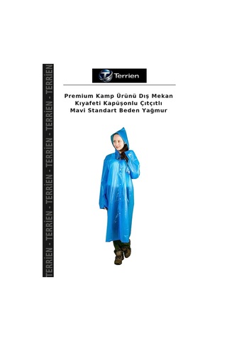 Premium Kamp Ürünü Dış Mekan Kıyafeti Kapüşonlu Çıtçıtlı Mavi Standart Beden Yağmur
