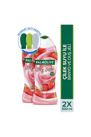 Palmolive Body Butter Çilek Rüyası Banyo ve Duş Jeli 500 ml x 2 Adet + Seyahat Kiti Hediye