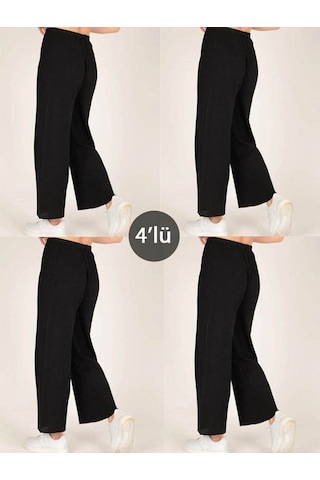 4'lü Likralı Bol Paça Rahat Kadın Pijama Altı Tek Alt Pijama Altı Siyah