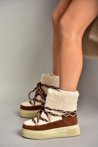 Fox Shoes T476500702 Taba Süet Kalın Tabanlı Kadın Bot Taba