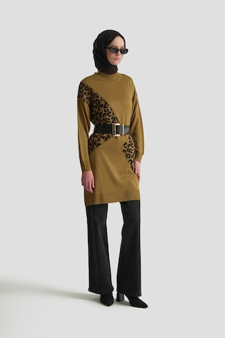 Armine Trend Leopar Desenli Triko Tunik Yağ Yeşili 25ytd4109 Yağ Yeşili