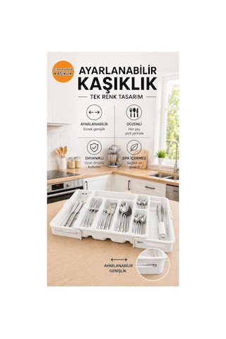 Ayarlanabilir Kaşıklık Organizer Genişleyebilir Çekmece İçi Düzenleyici Beyaz Antrasit - Gri