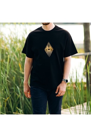 Oversize Siyah T-shirt - Kutsal Geometri SIYAH