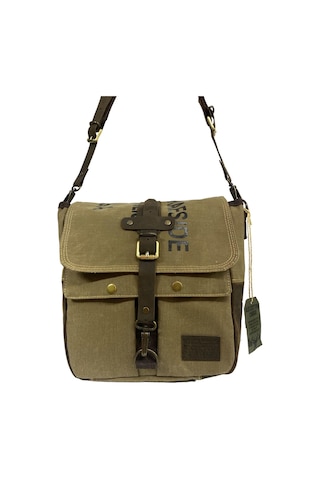 Vintage Baskılı Su Geçirmez Kanvas Deri Unisex Postacı Omuz Çantası 29 Cm X 30 Cm Koyu Kahverengi