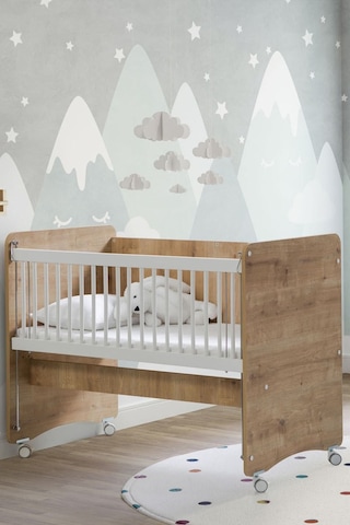Babywhen BW1061 - Pratik Kademeli Sallanır Anne Yanı Bebek Beşik Ahşap 60x120 Ahşap