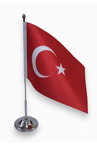 Türk Masa Bayrağı Tek Direkli Krom Kaplama
