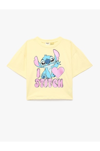 Koton Kısa Kollu Bisiklet Yaka Pamuklu Lisanslı Stitch Baskılı Tişört Sarı 6skg10496ak