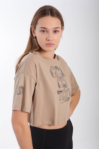 Maraton Comfort Kadın Bisiklet Yaka Açık Vizon Crop Top Vizon