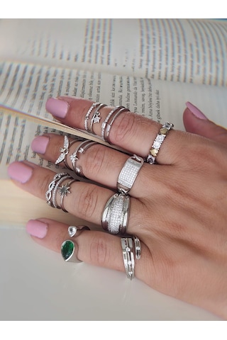 Kalp Tek Taş Model Ayarlanabilir Silver Gold Altın Renkli Yüzük Çok Renkli