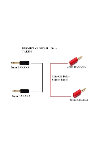 2mm Banana To Banana Kırmızı Siyah Takım 1 Metre