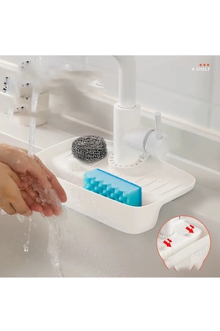 Beyaz Musluk Düzenleyici Evyelik Mutfak Lavabo Tezgah Üzeri Bölmeli Organizer Beyaz