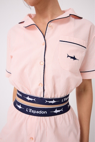 Lespadon Marısılk Seastrıpe Kadın Yazlık Şortlu Crop Gömlekli Pijama & Lounge Takımı-3201 Pembe