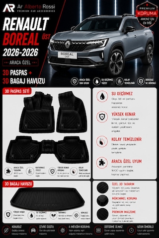Renault Boreal Üst Kısım 2026-2026 Araca Özel 3d Paspas + 3d Bagaj Havuzu
